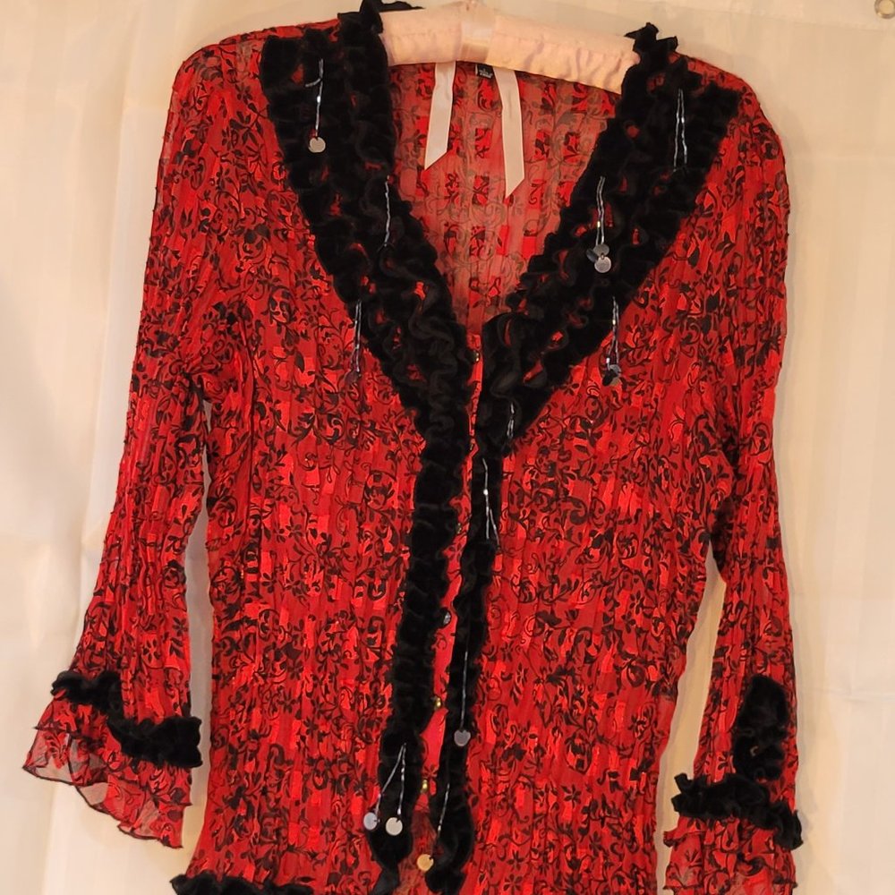 Notation Womens Top Red and Black with sequin drops